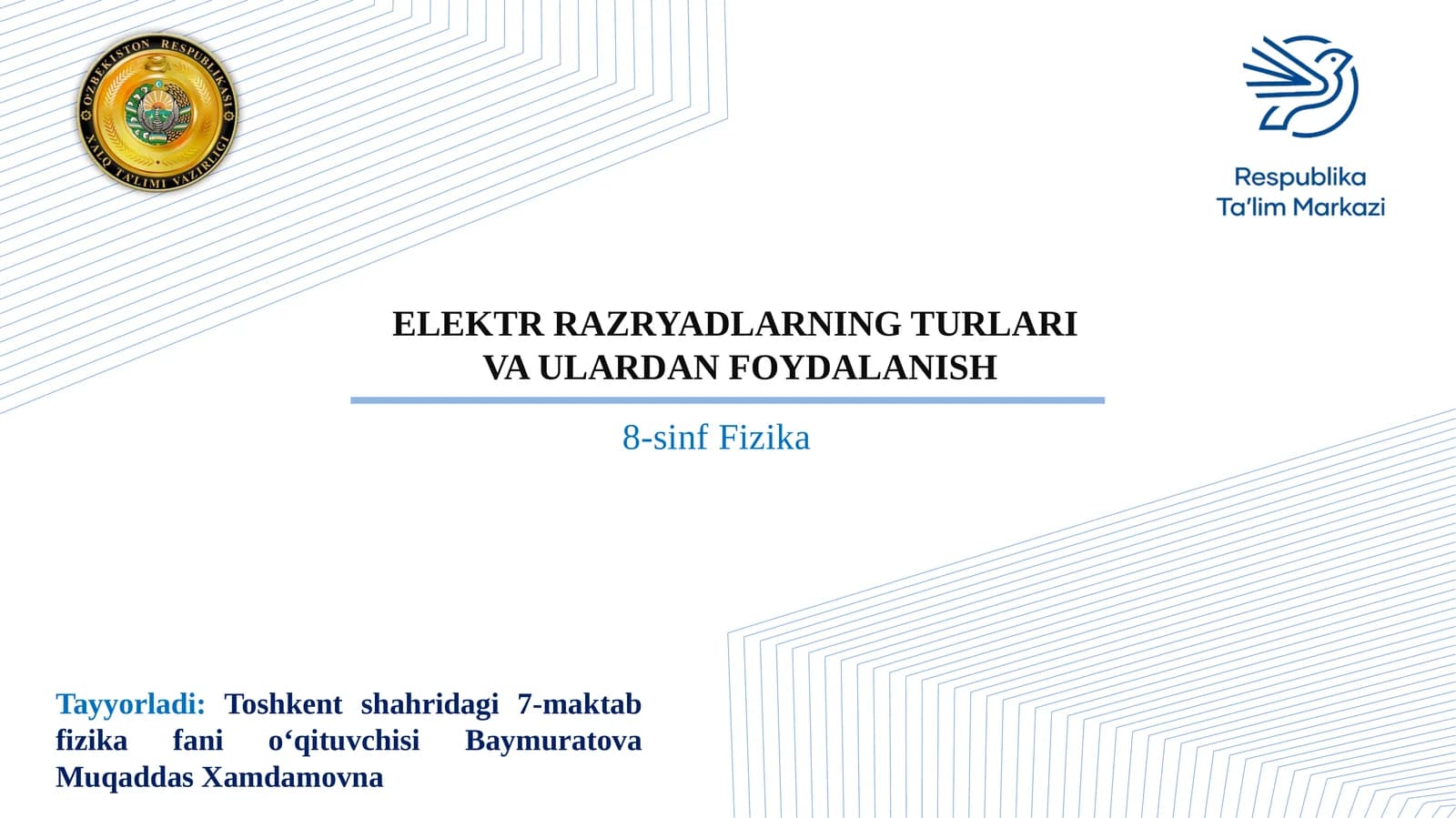 ELEKTR RAZRYADLARNING TURLARI VA ULARDAN FOYDALANISH