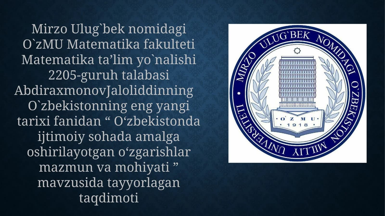 O`zbekistonda ijtimoiy sohada amalga oshirilayotgan o`zgarishlar