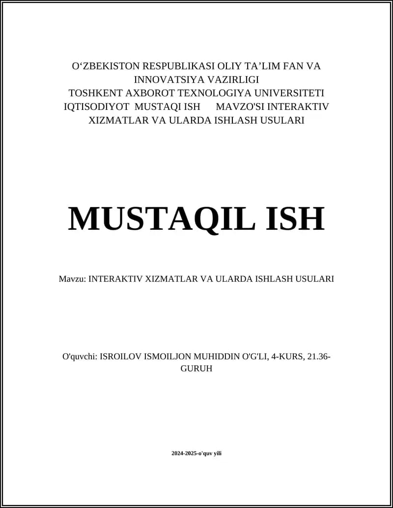 INTERAKTIV XIZMATLAR VA ULARDA ISHLASH USULARI