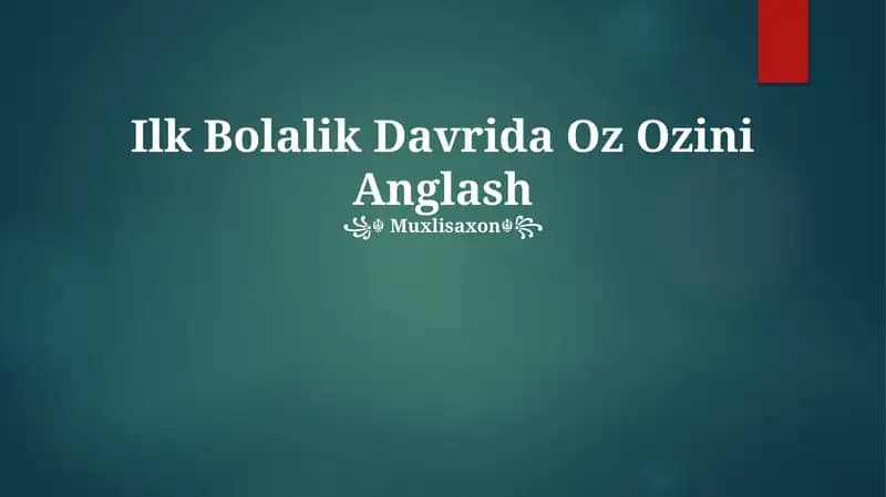 Ilk Bolalik Davrida Oz Ozini Anglash