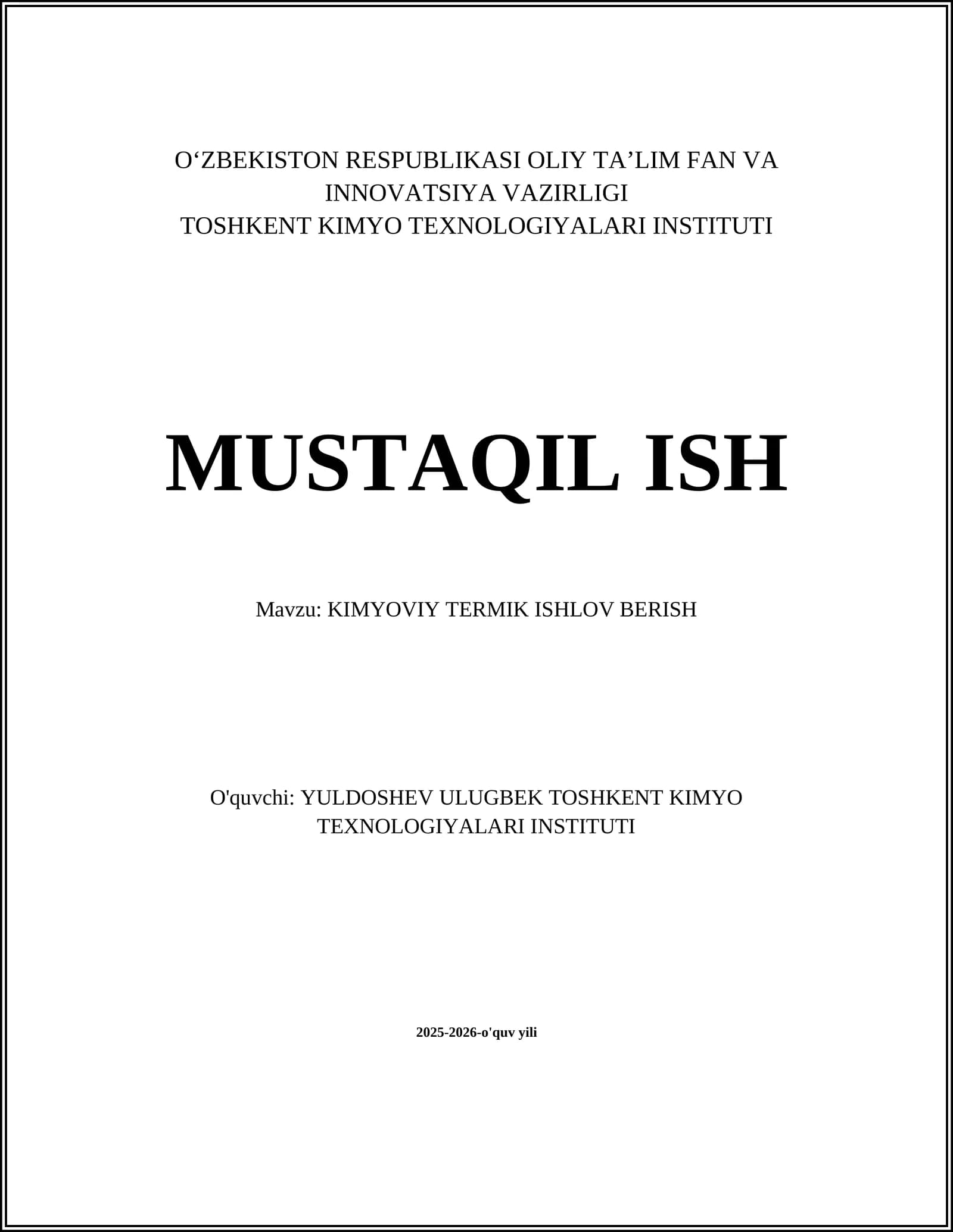 KIMYOVIY TERMIK ISHLOV BERISH
