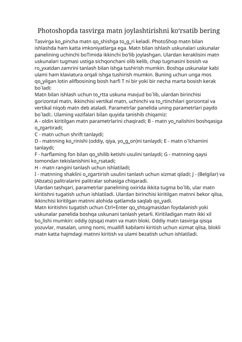 Photoshopda Matn Bilan Ishlash