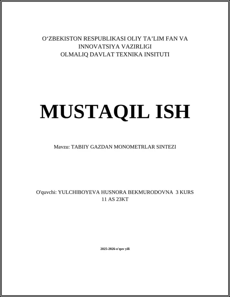 Metandan monometrlarga konversiya