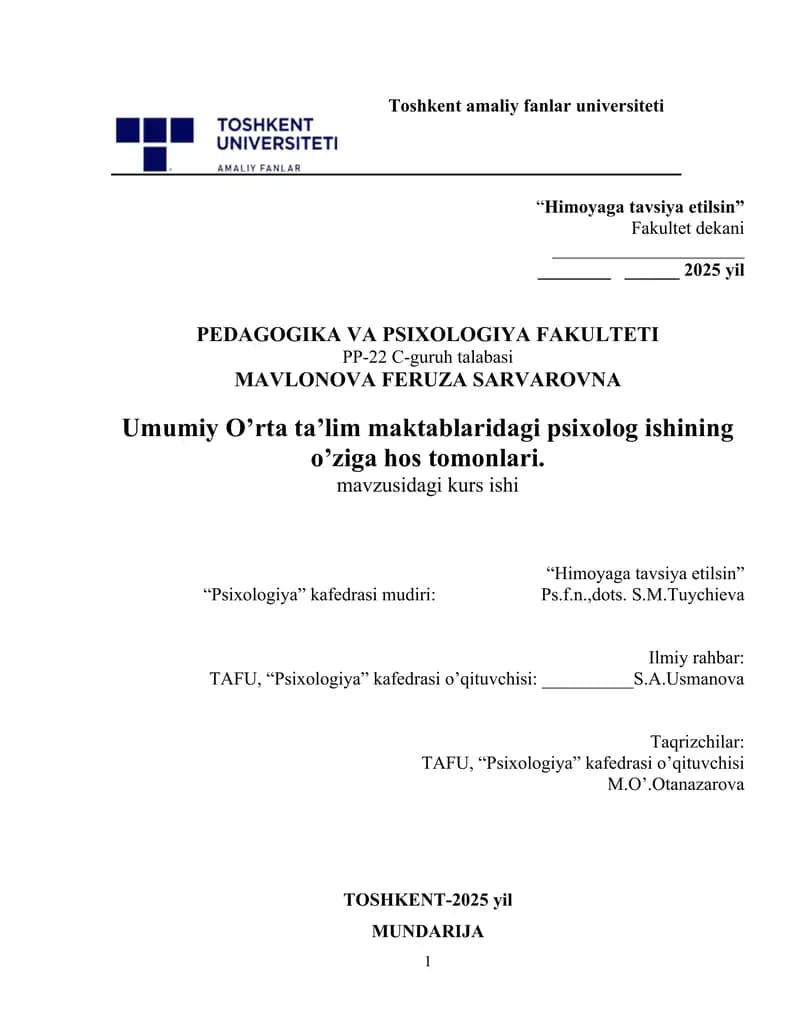"Psixologiya" kurs ishi