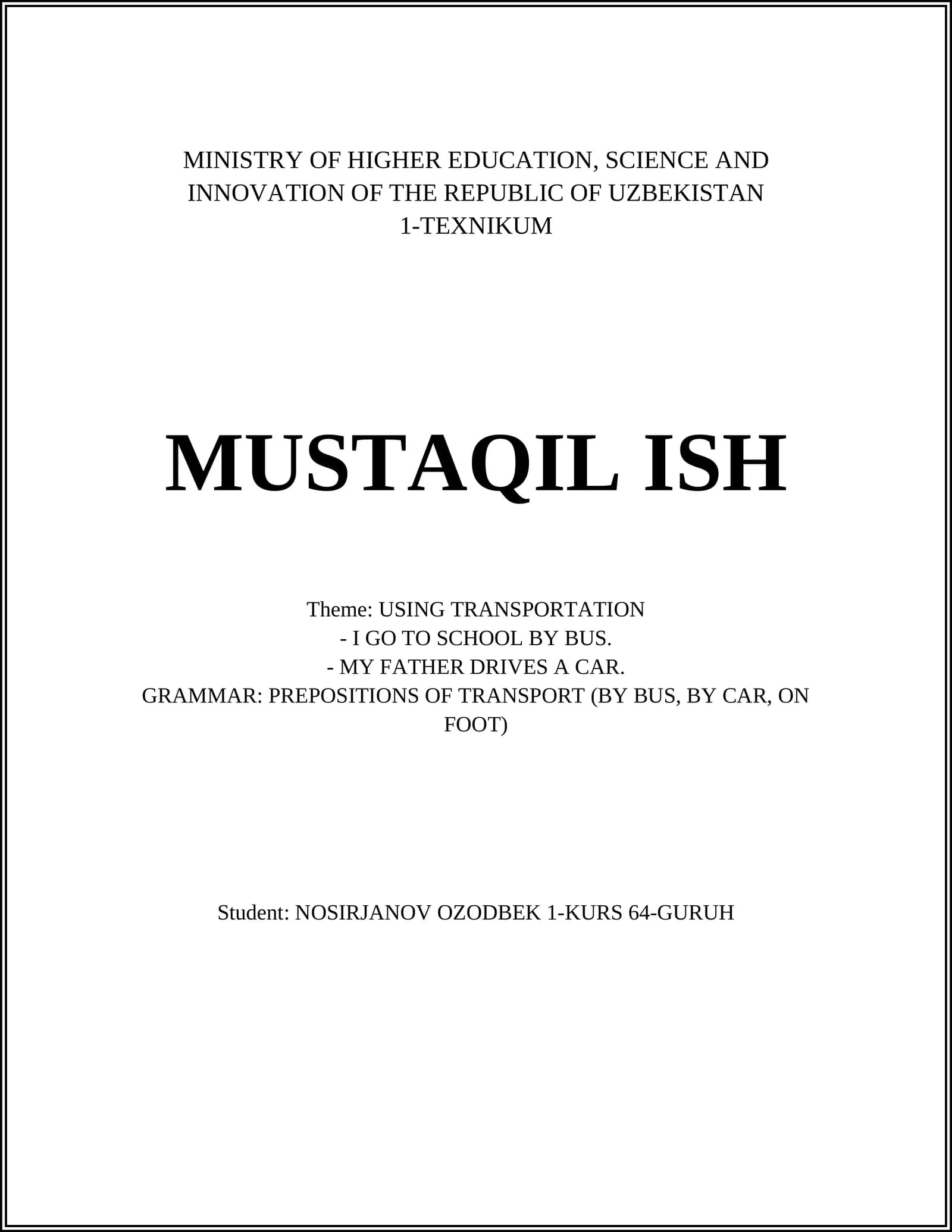 Transportation Vocabulary Course