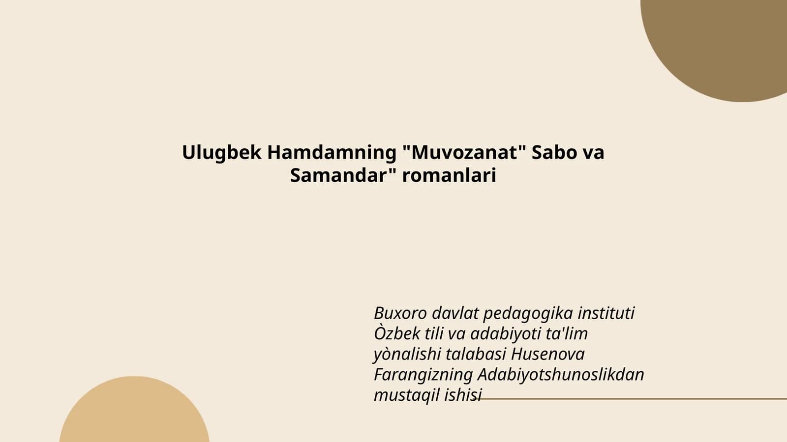 Adabiyotshunoslikdan mustaqil ishi