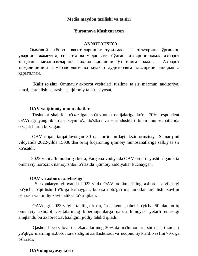Media maydon tuzilishi va ta'siri