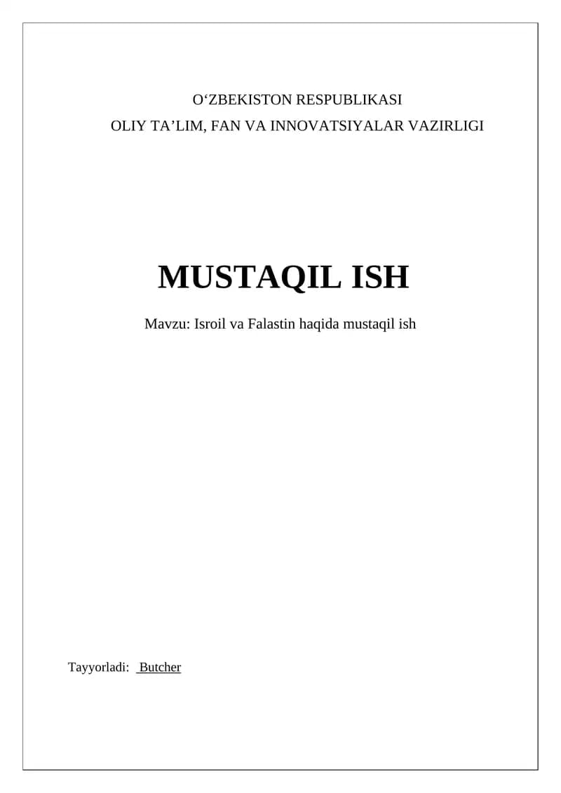 Isroil va Falastin boʻyicha mustaqil ish