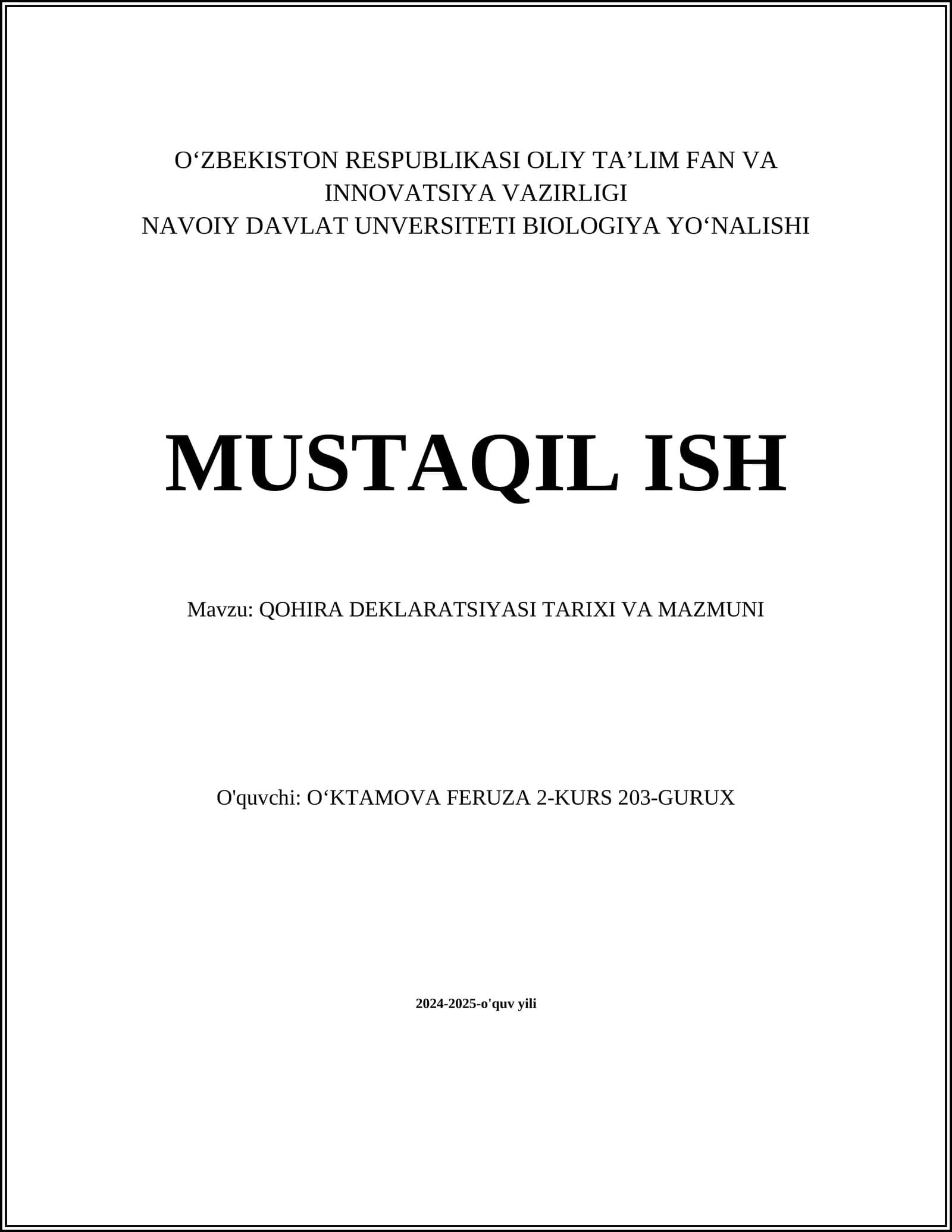 Qohira Deklaratsiyasi Tarixi va Mazmuni