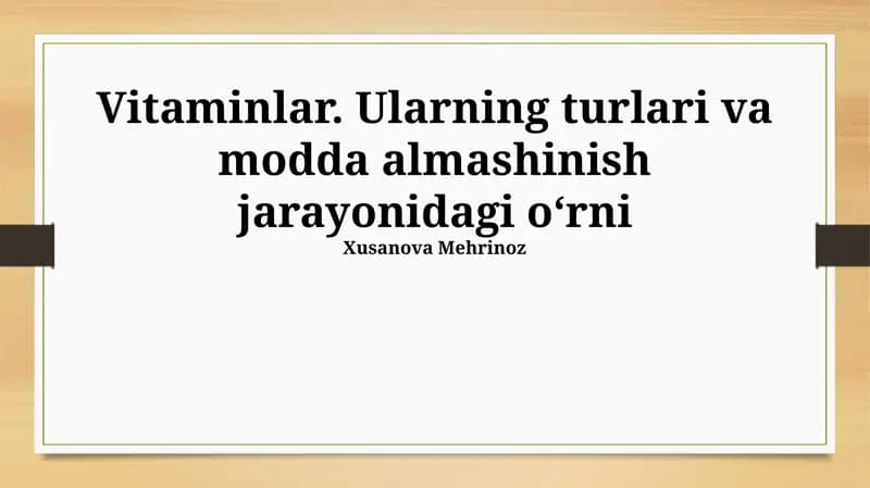Vitaminlar: Ta'rifi va Turlari