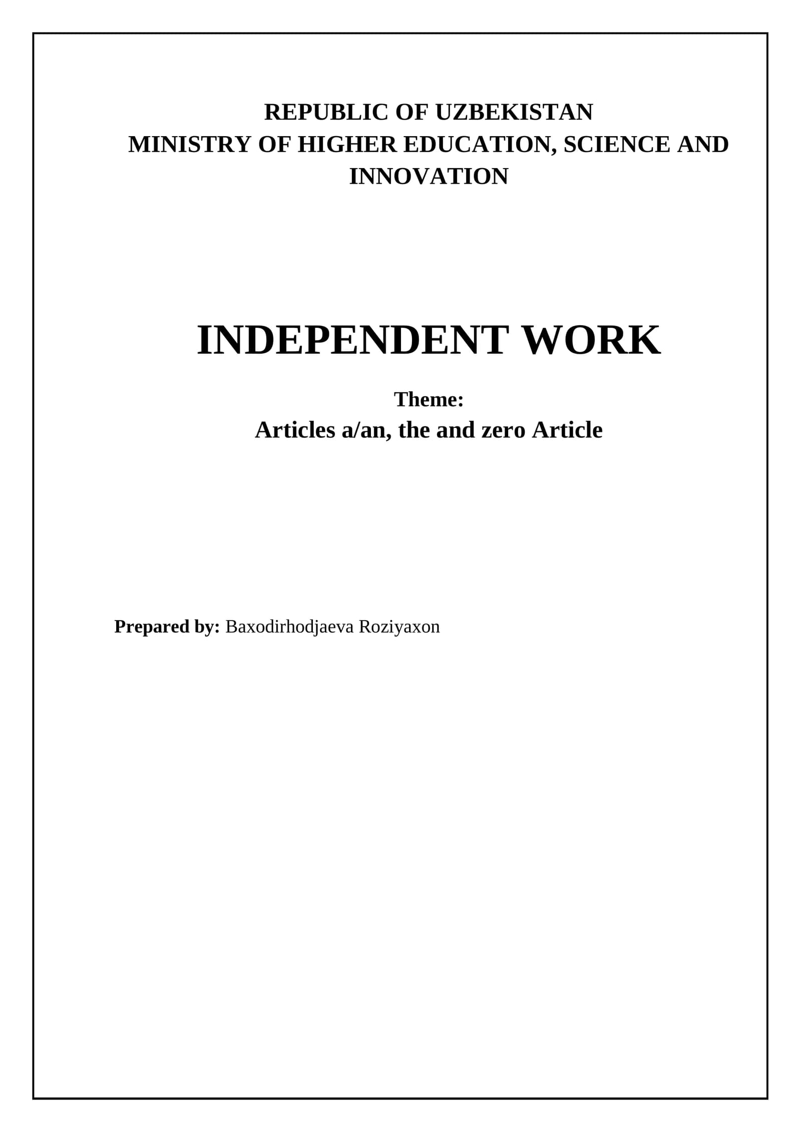 Articles a/an, the and zero Article