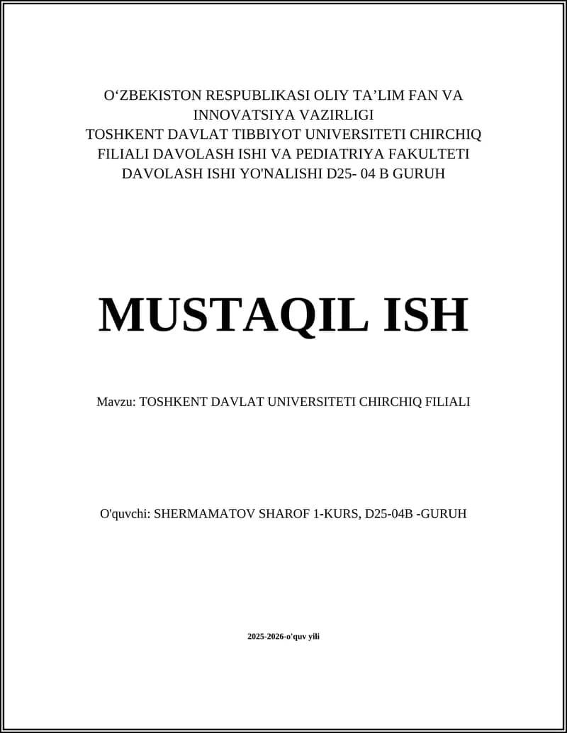 Toshkent Davlat Universiteti Chirchiq Filiali