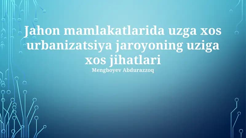 Shahar Urbanizatsiyasi