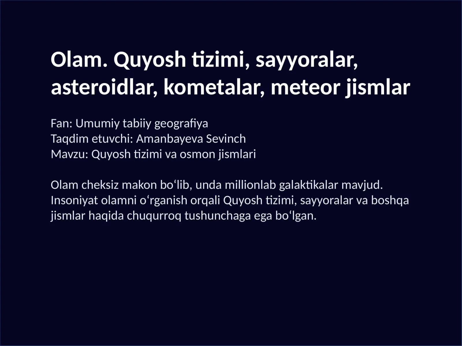 Quyosh tizimi va osmon jismlari