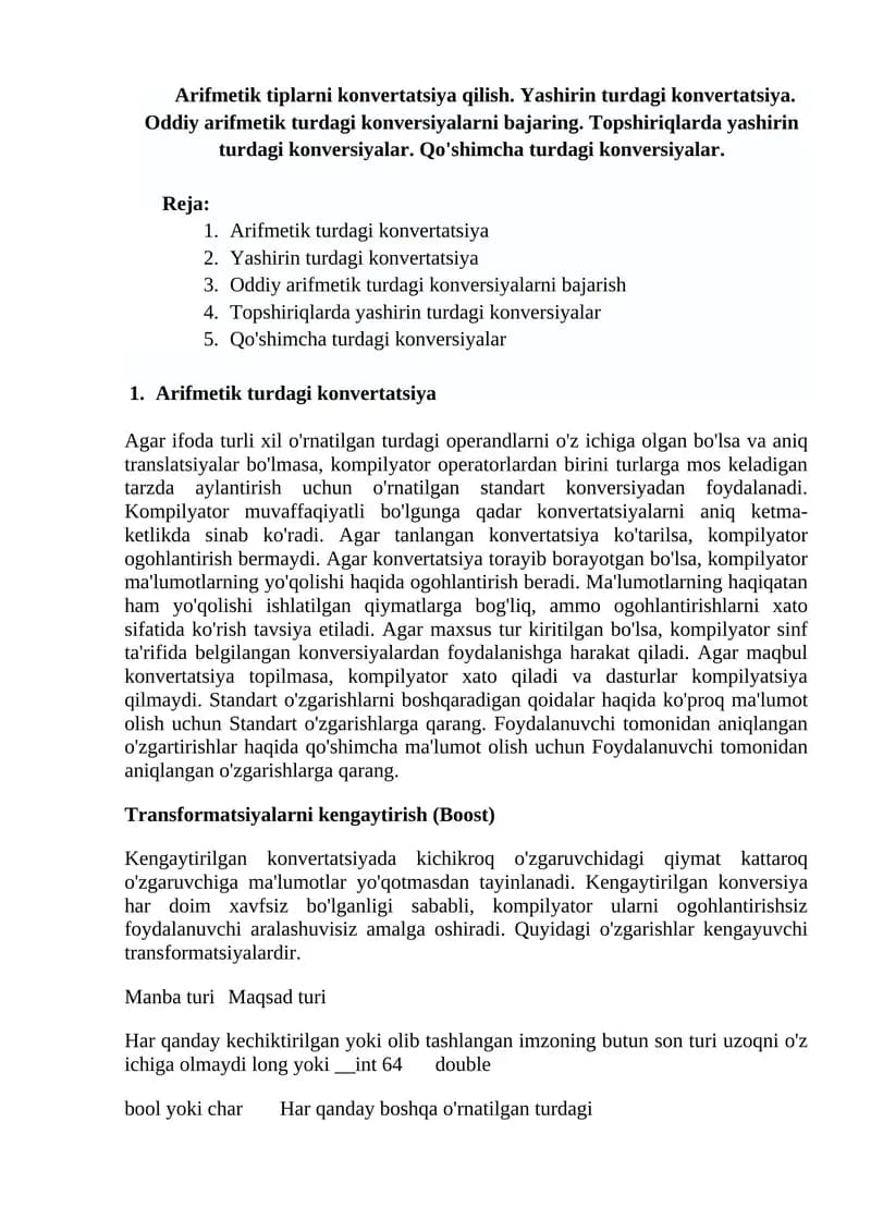 Arifmetik tiplarni konvertatsiya qilish