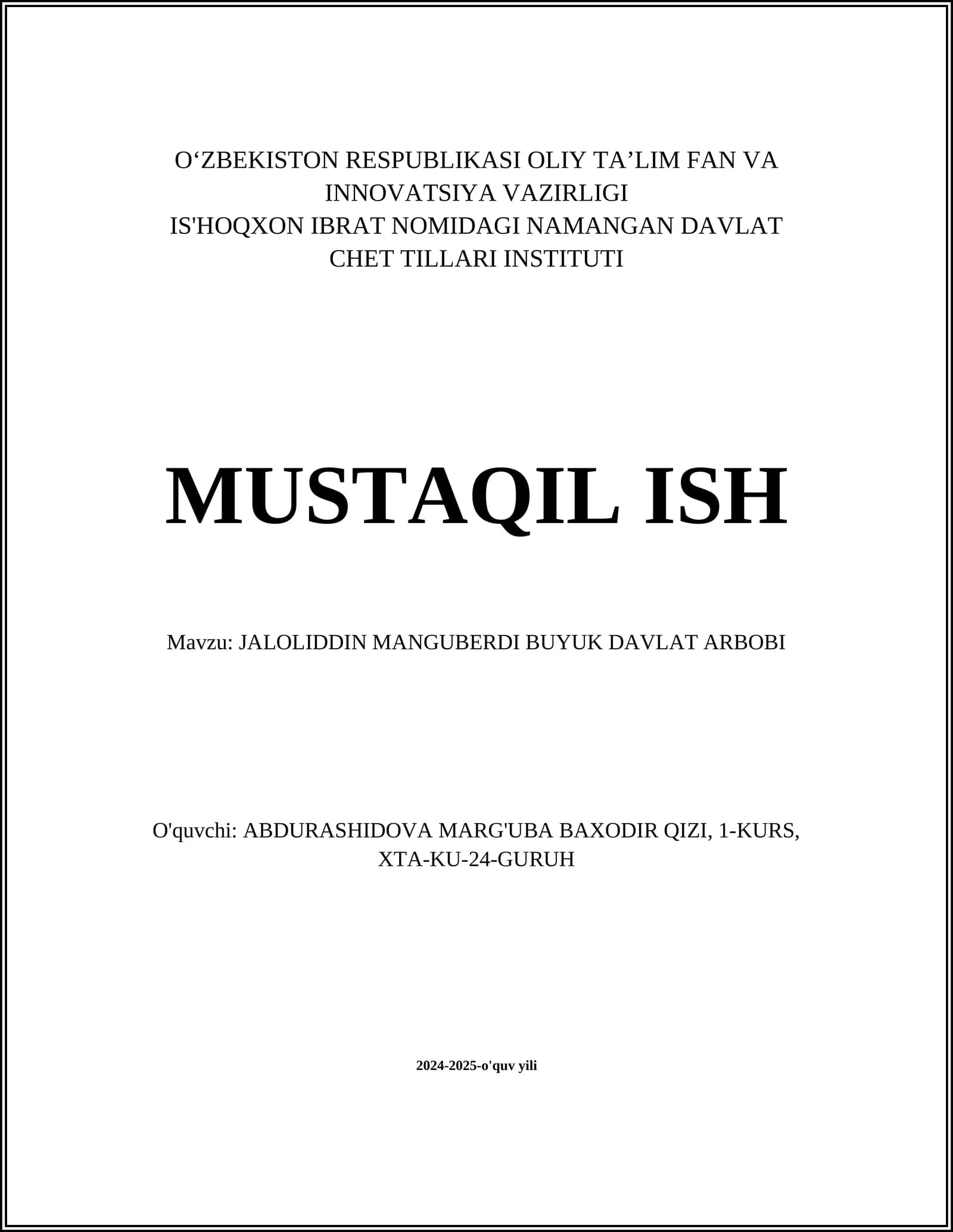 Jaloliddin Manguberdi Davlat Arbobi