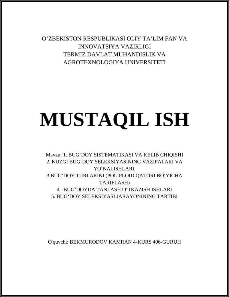 BUG‘DOY SISTEMATIKASI VA KELIB CHIQISHI