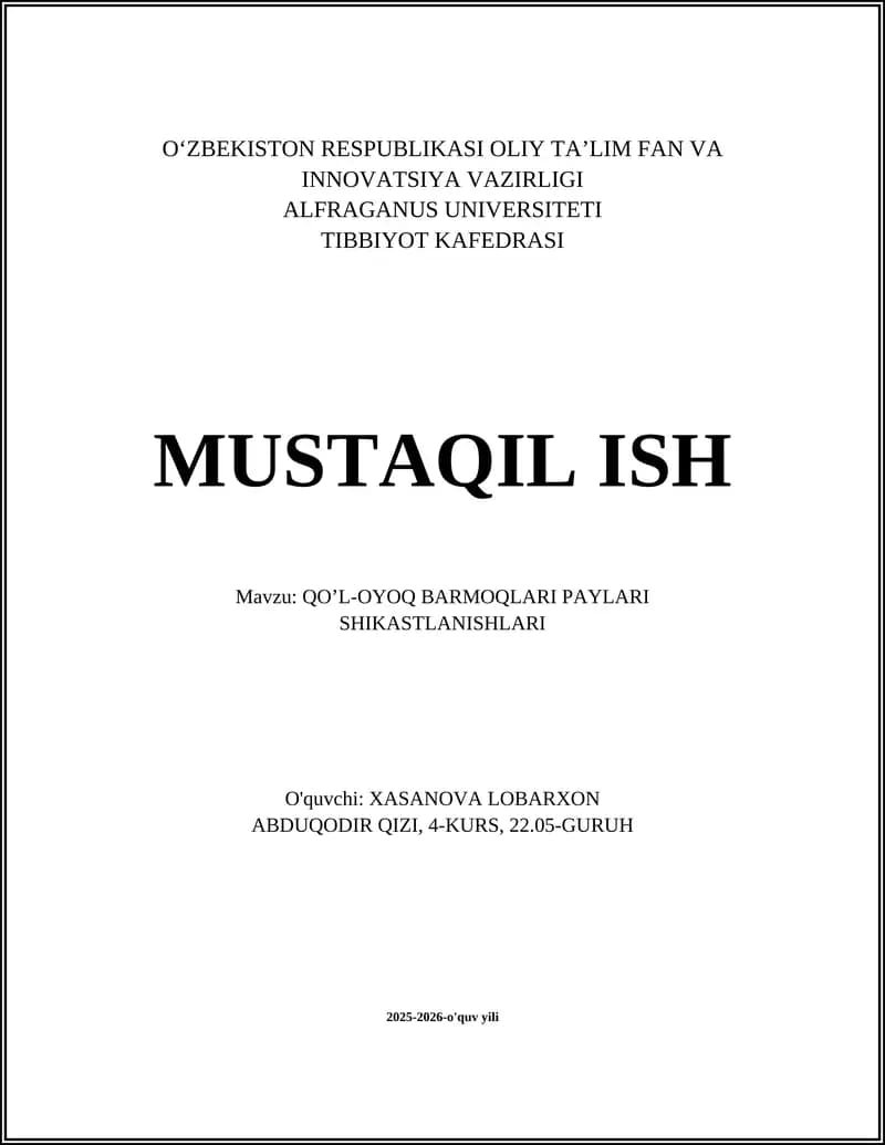 QOʼL-OYOQ BARMOQLARI PAYLARI SHIKASTLANISHLARI