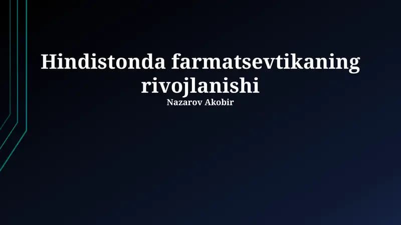 Hindistonda farmatsevtikaning rivojlanishi