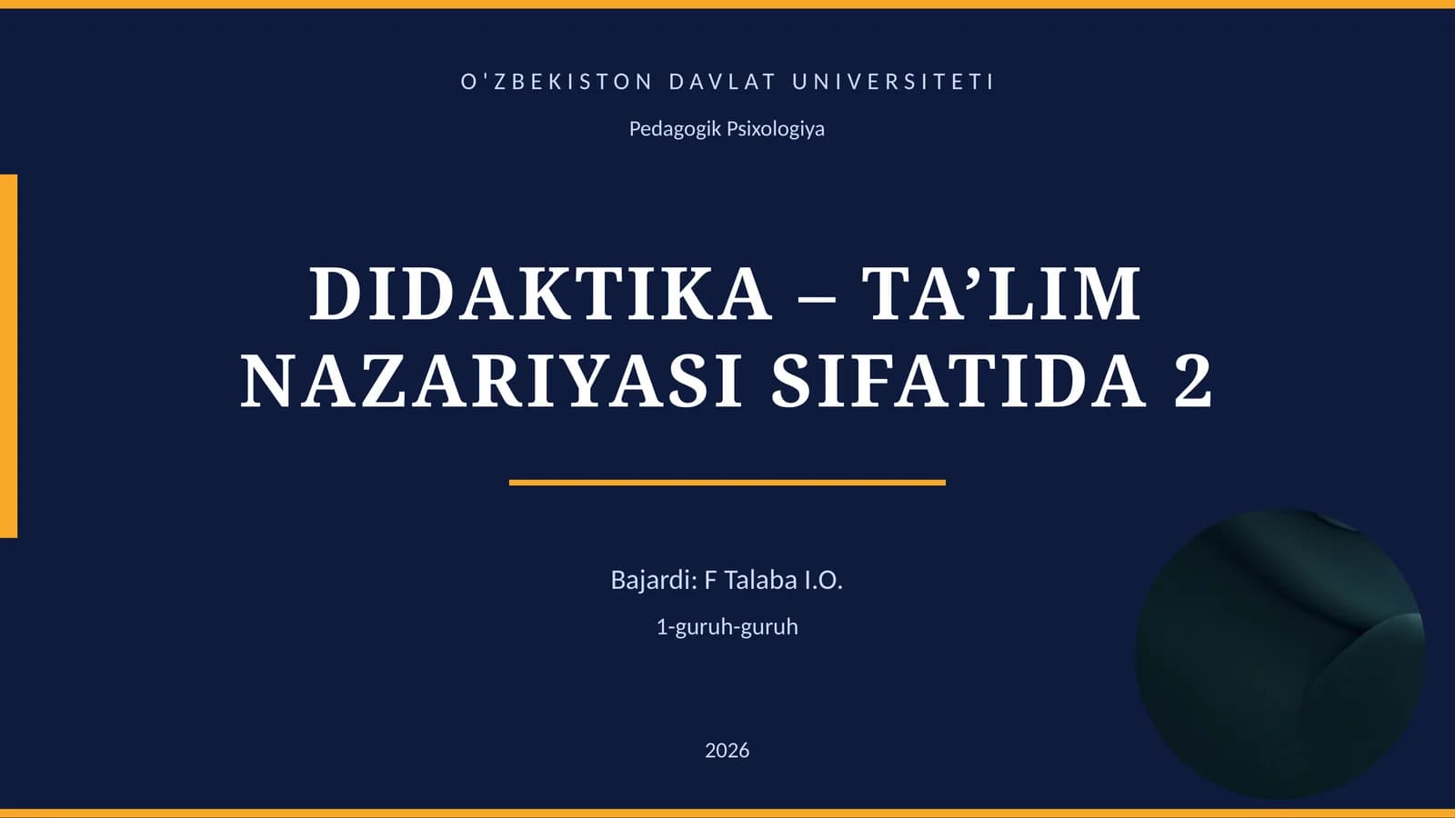 DIDAKTIKA – TA’LIM NAZARIYASI SIFATIDA