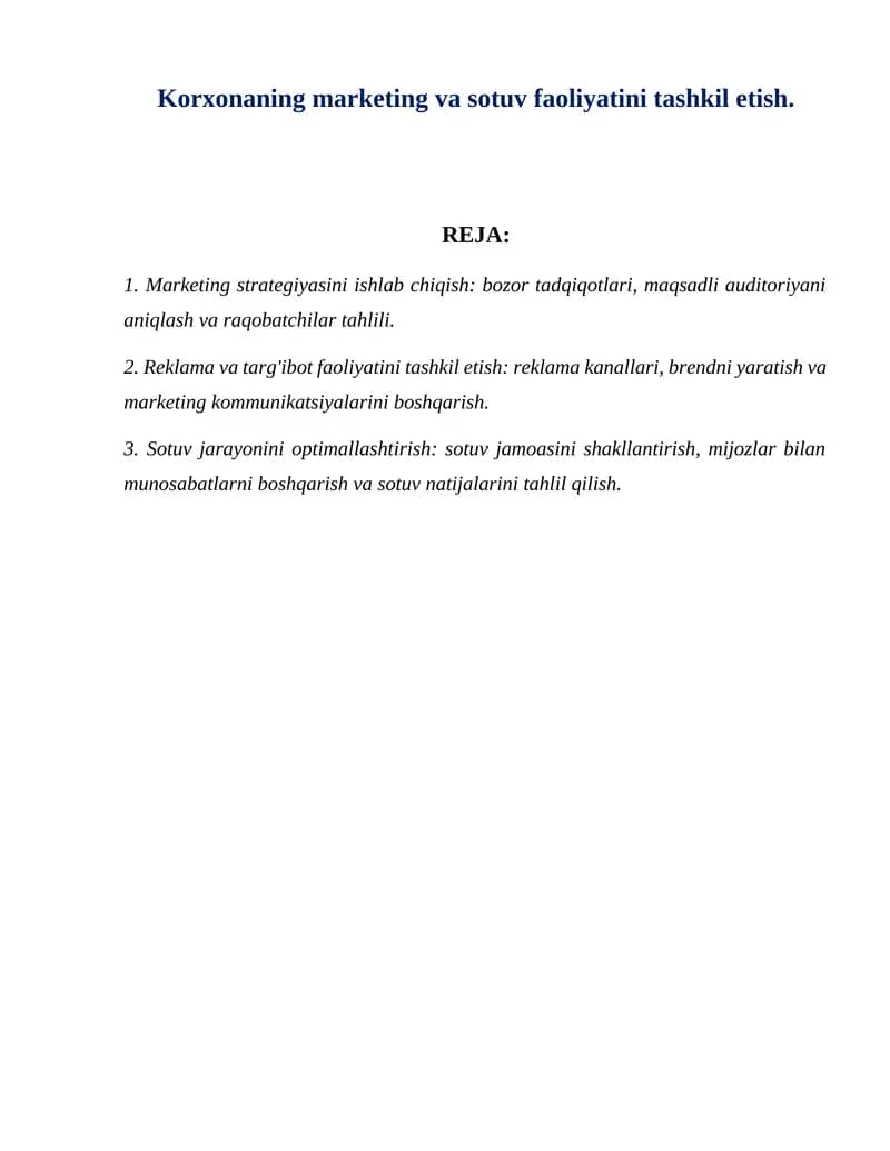 Marketing strategiyasini ishlab chiqish