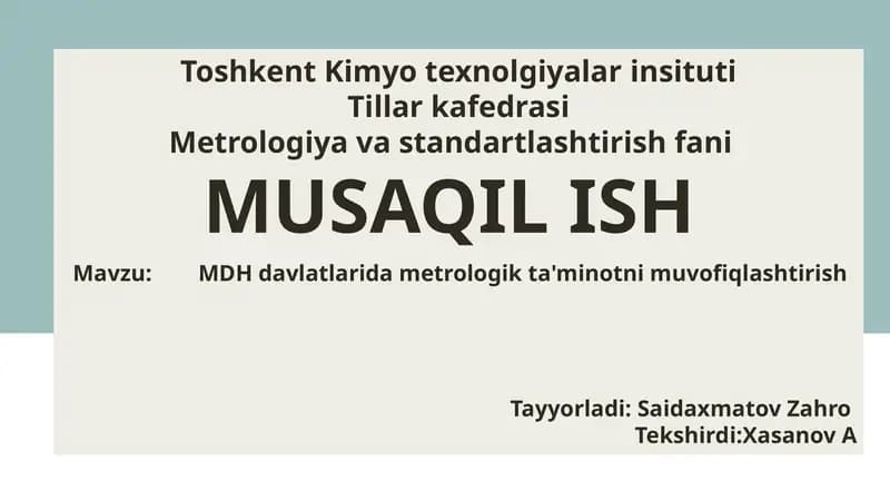MDH davlatlarida metrologik ta'minotni muvofiqlashtirish