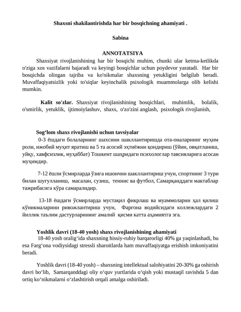 Shaxsiyat rivojlanishi