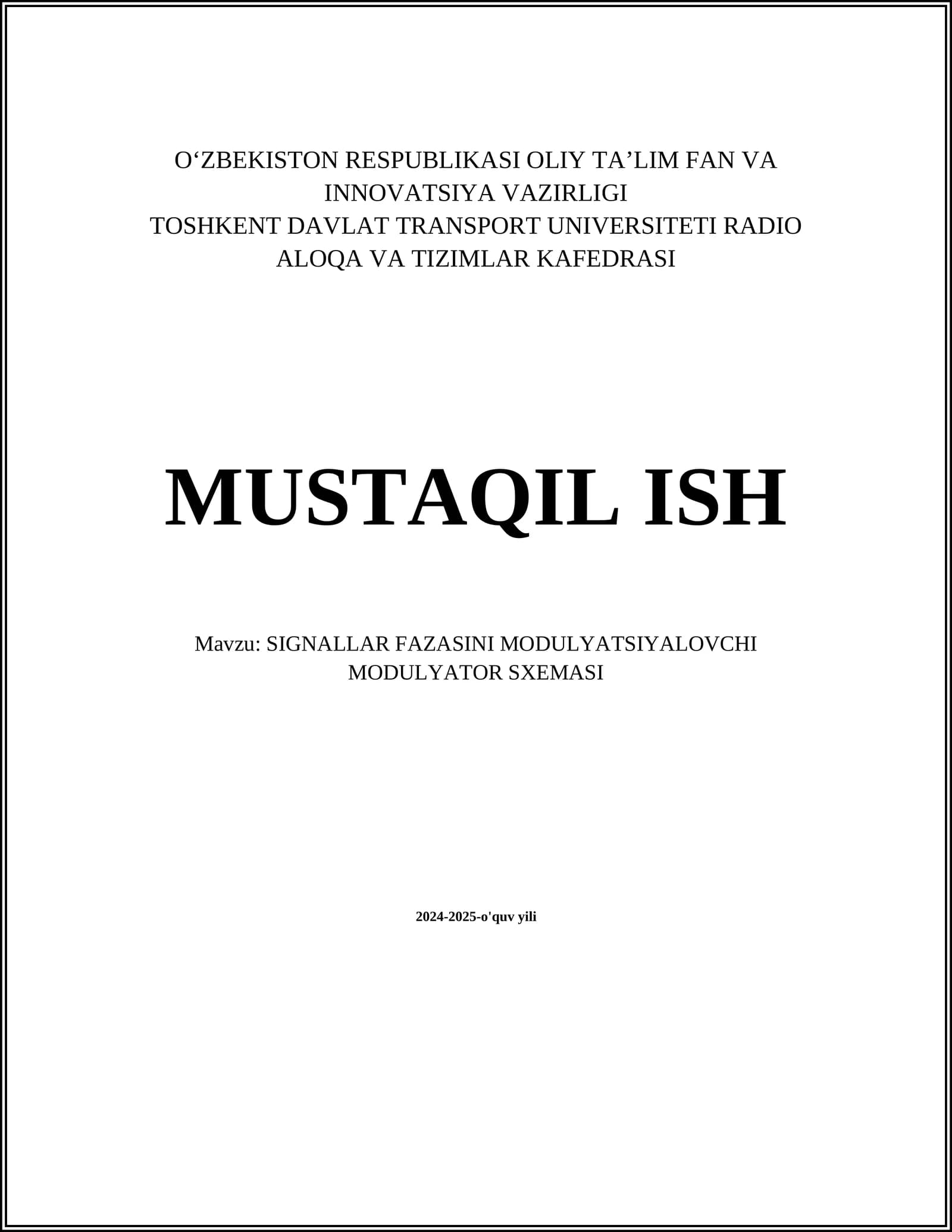 SIGNALLAR FAZASINI MODULYATSIYALOVCHI MODULYATOR SXEMASI