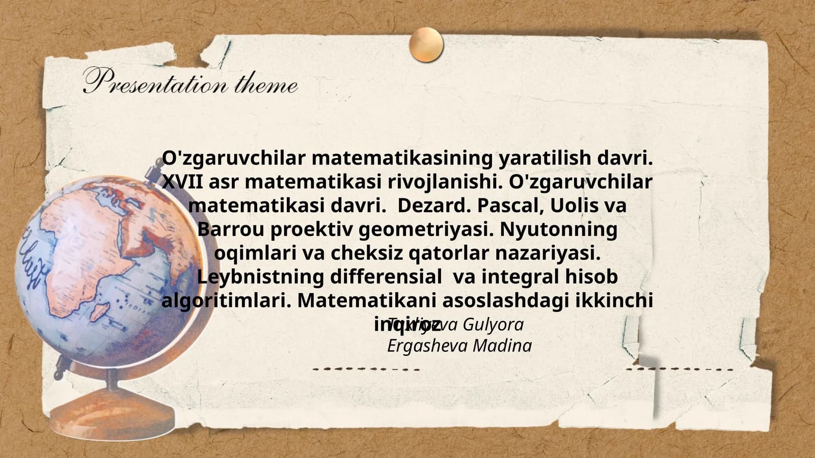 O'zgaruvchilar matematikasi yaratilish davri