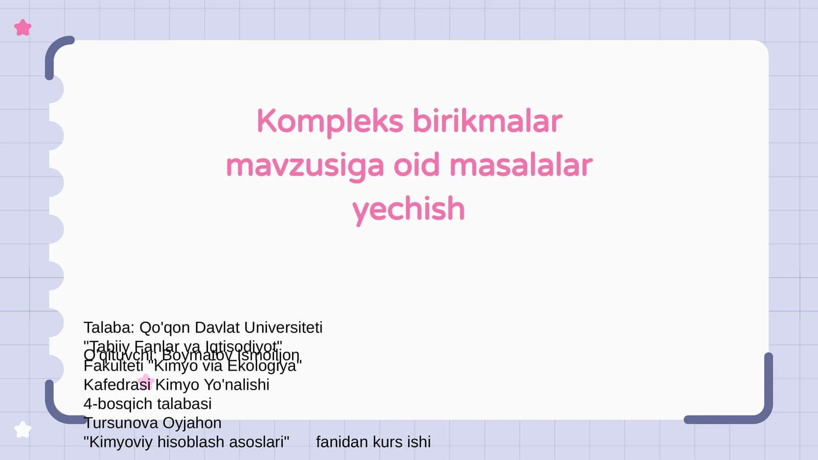 Kompleks birikmalar mavzusiga oid masalalar yechish