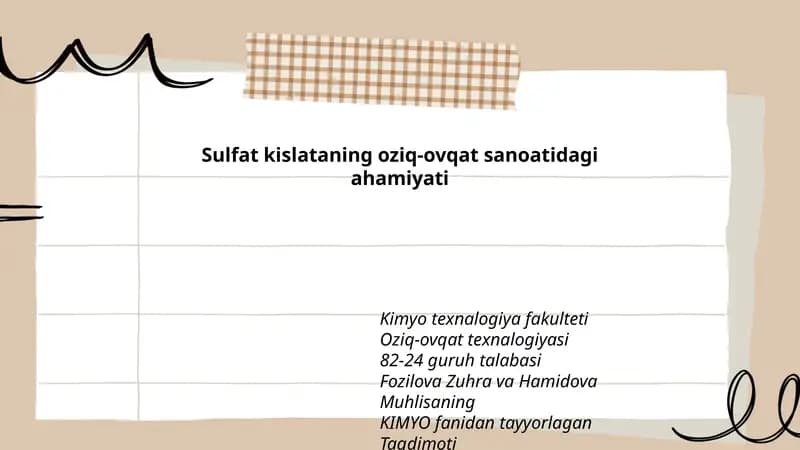 Sulfat kislataning oziq-ovqat sanoatidagi ahamiyati