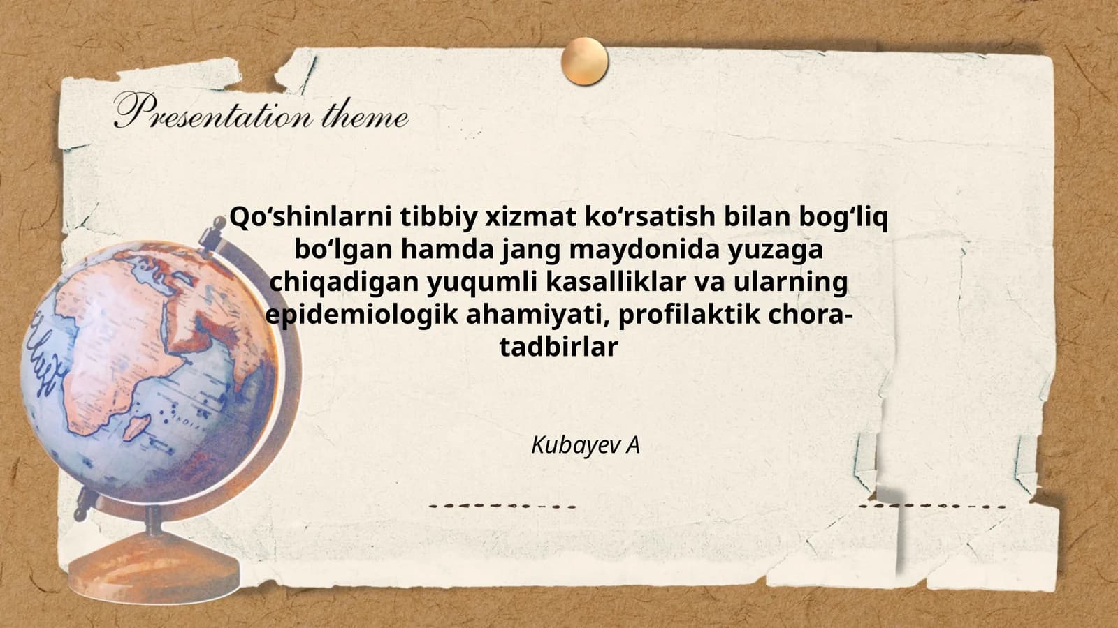 Qo‘shinlarni tibbiy xizmat ko‘rsatish bilan bog‘liq bo‘lgan hamda jang maydonida yuzaga chiqadigan yuqumli kasalliklar va ularning epidemiologik ahamiyati, profilaktik chora-tadbirlar