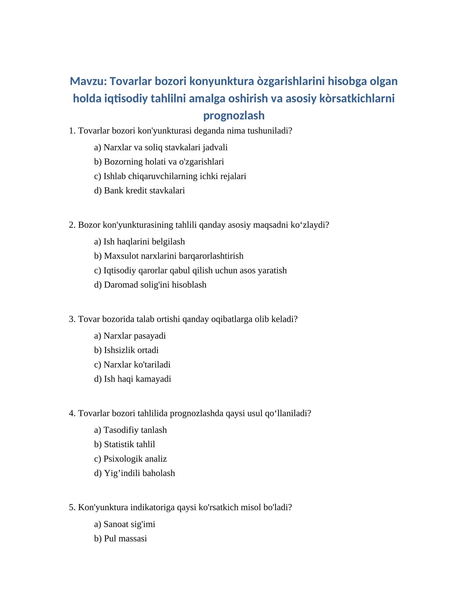 Tovarlar bozori kon'yunkturasi