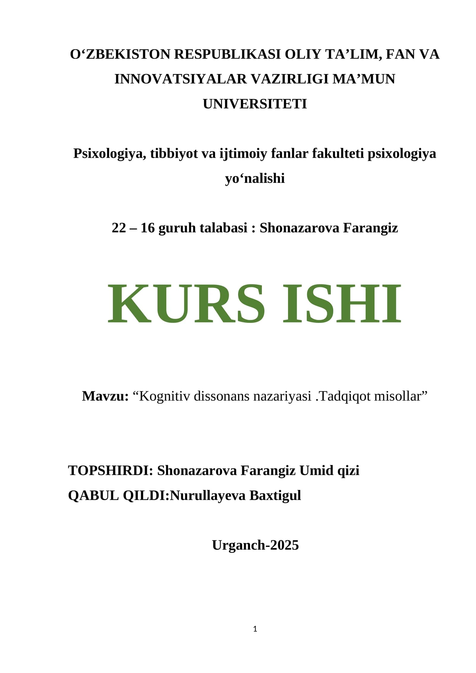 Kognitiv dissonans nazariyasi