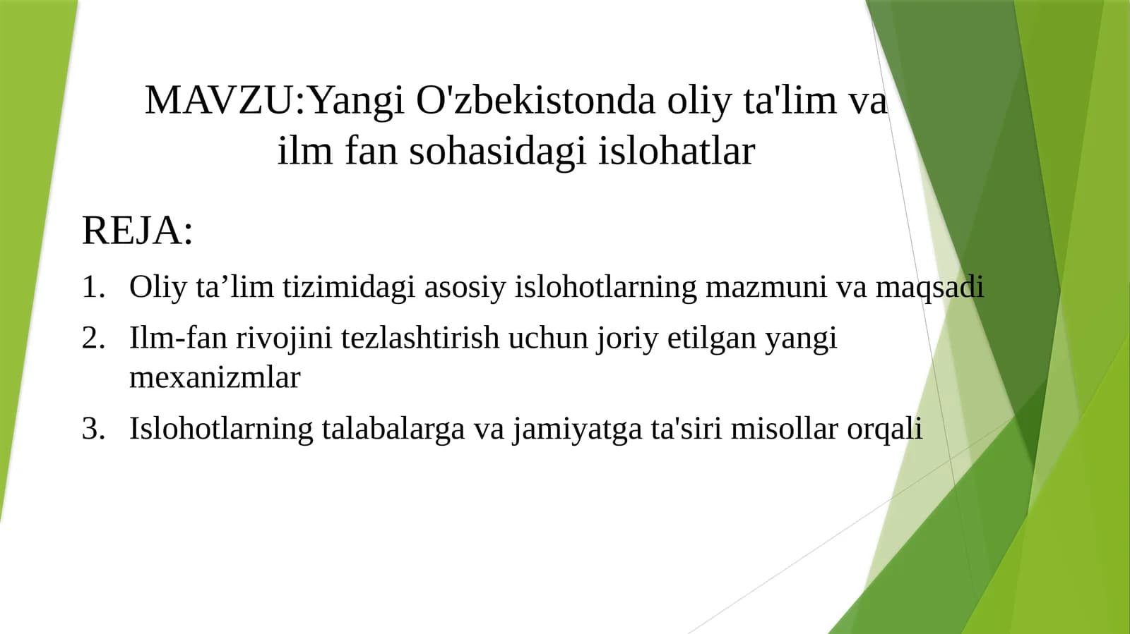 Yangi O'zbekistonda oliy ta'lim va ilm-fan sohasidagi islohatlar