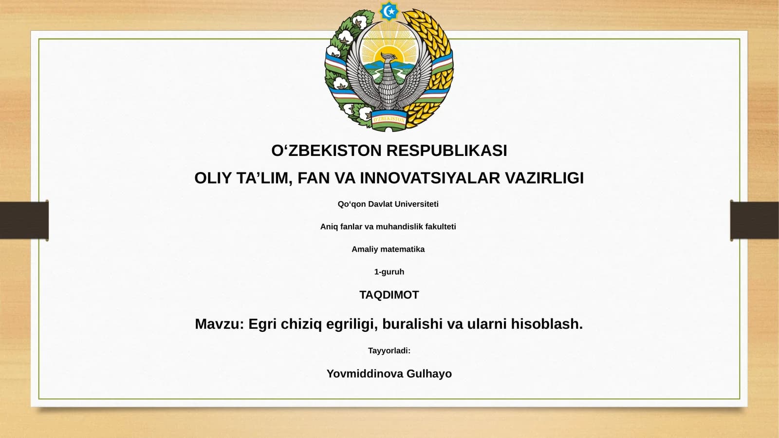 Egri chiziq egriligi, buralishi va ularni hisoblash