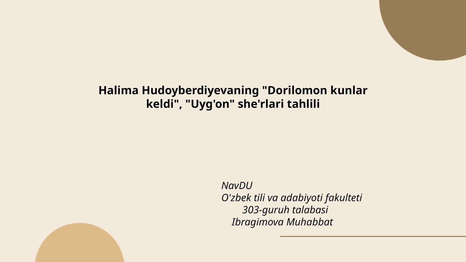 "Dorilomon kunlar keldi", "Uyg'on" she'rlari tahlili