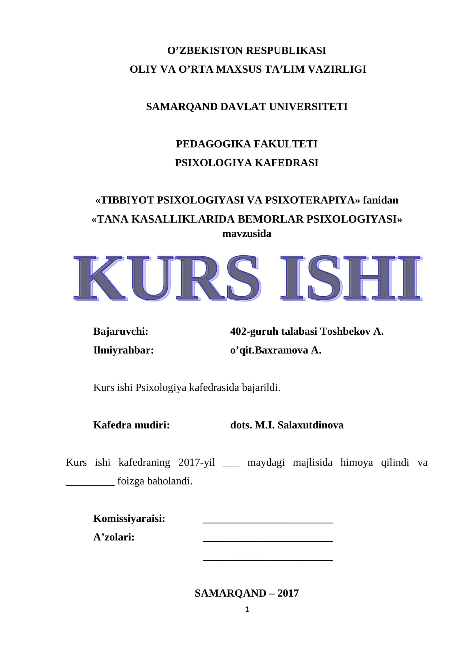 TANA KASALLIKLARIDA BEMORLAR PSIXOLOGIYASI