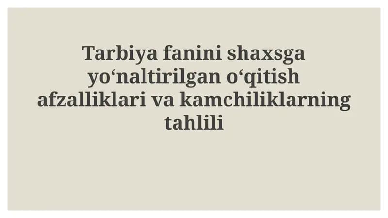 Shaxsga Yo'naltirilgan Ta'lim