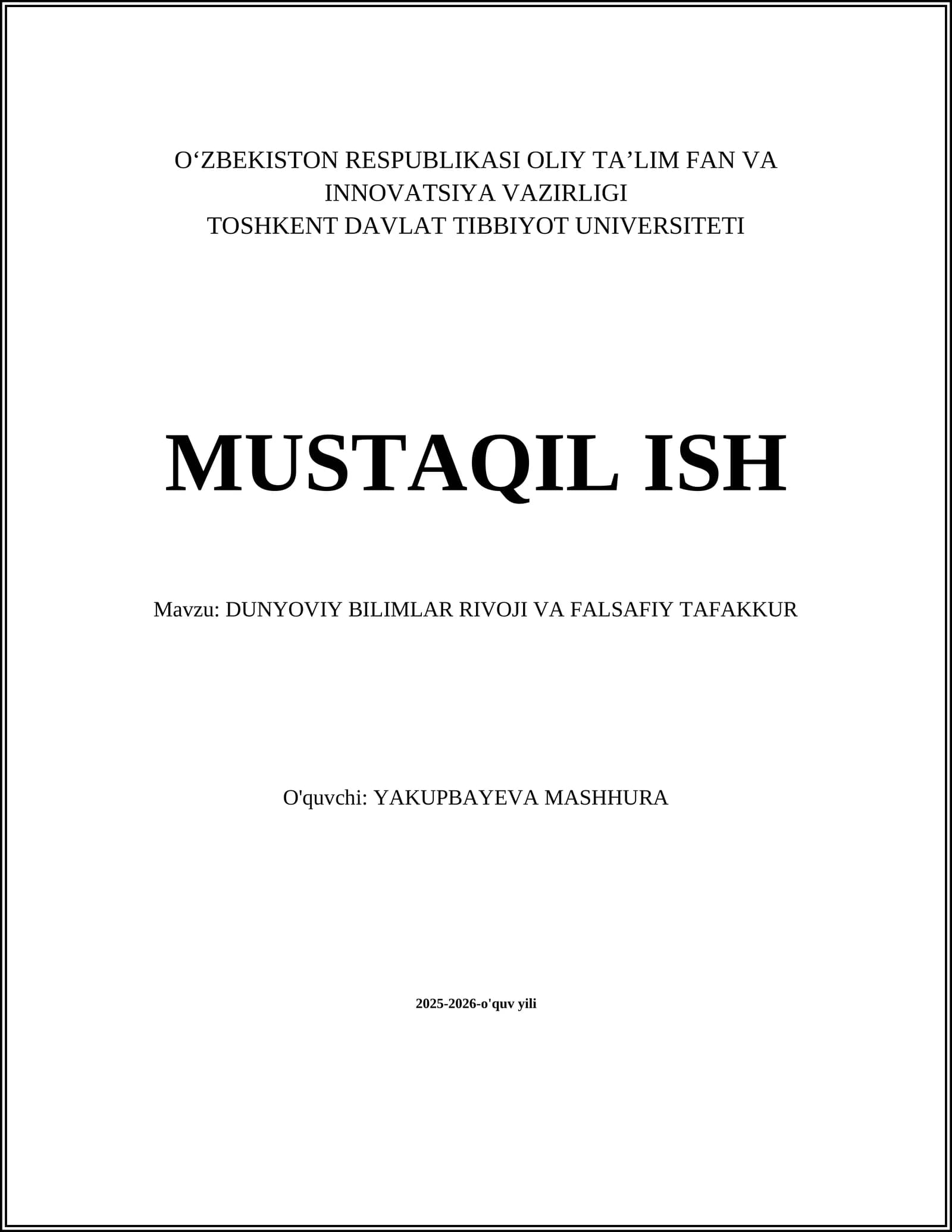 Dunyoviy bilimlar rivoji va falsafiy tafaqqur
