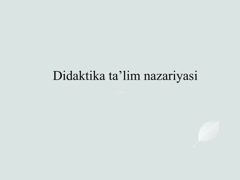 Didaktika ta’lim nazariyasi