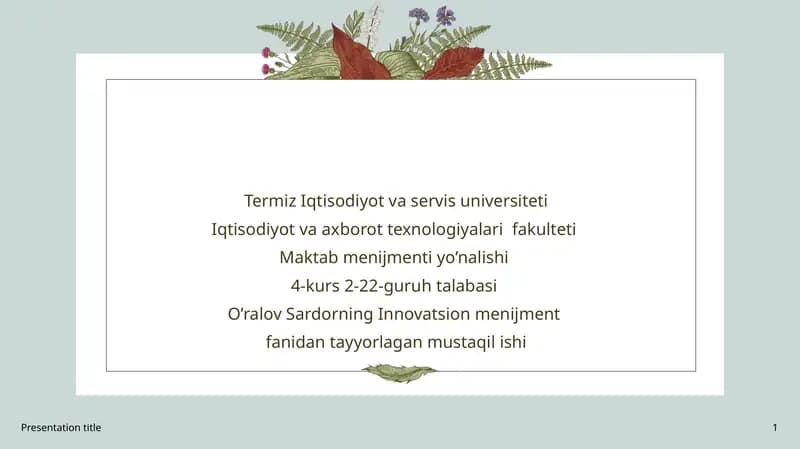 Inovatsion yechimlarning raqobatbardoshlik darajasini baholash