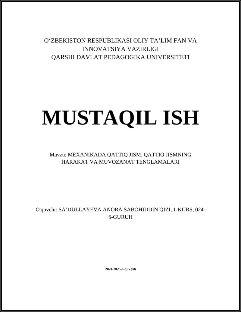 MEXANIKADA QATTIQ JISM