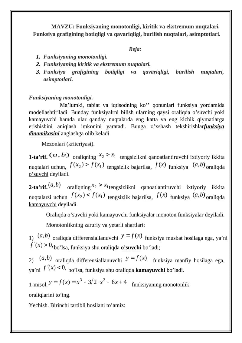 Funksiyaning monotonligi
