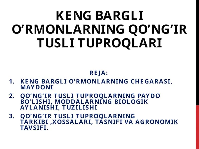 KENG BARGLI O’RMONLARNING QO’NG’IRTUSLITUPROQLARI