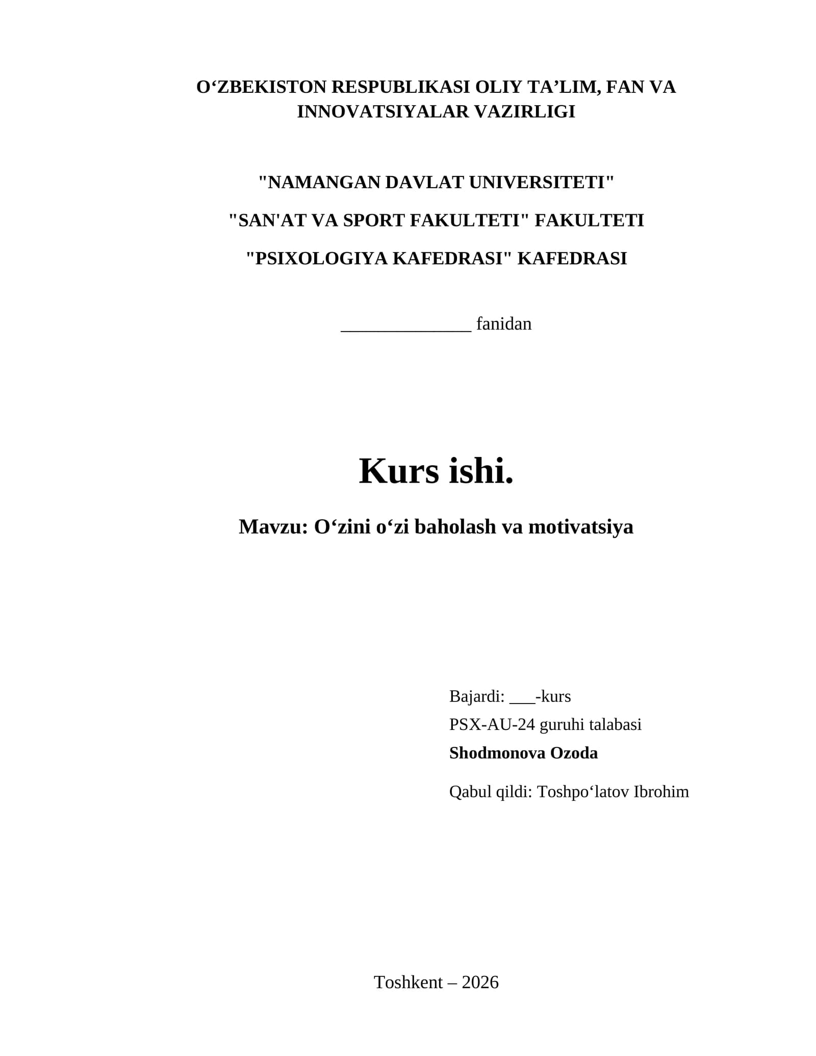 Oʻzini oʻzi baholash va motivatsiya