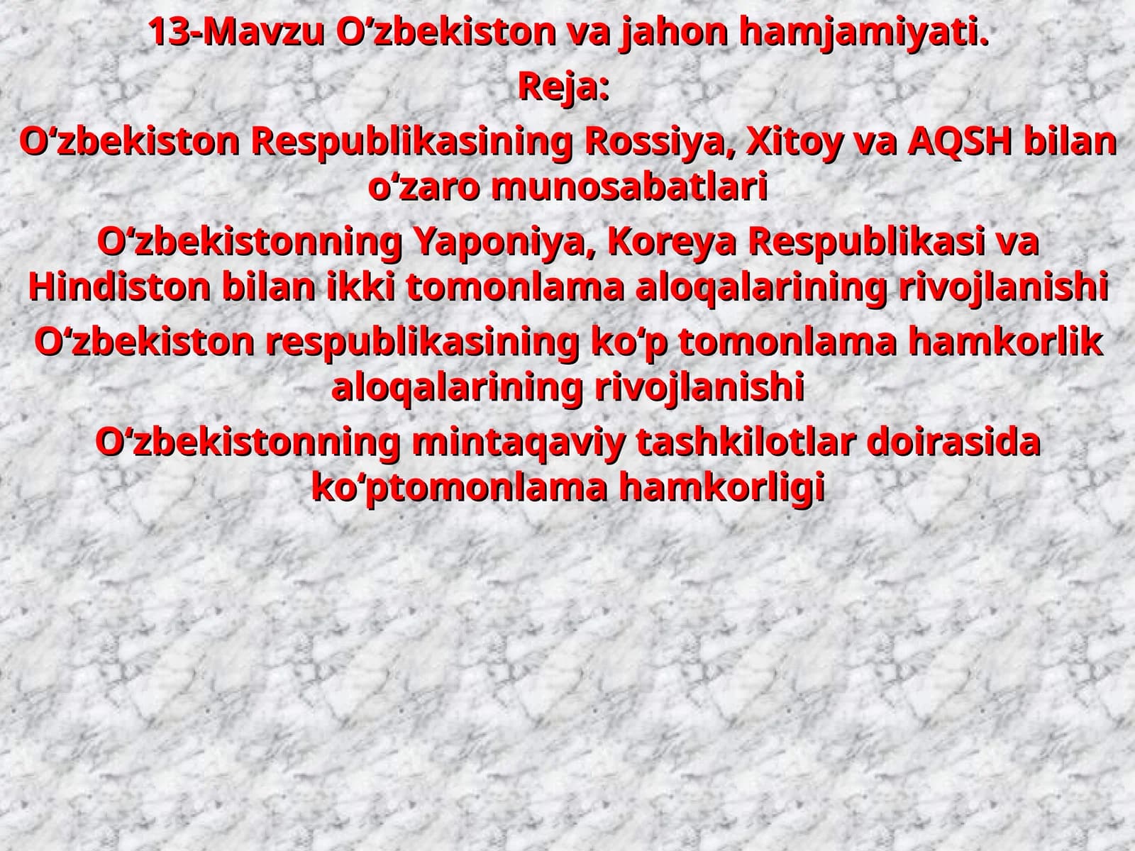 O‘zbekiston va jahon hamjamiyati