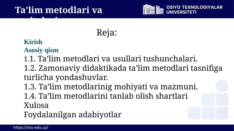 Ta’lim Metodlari va Vositalari