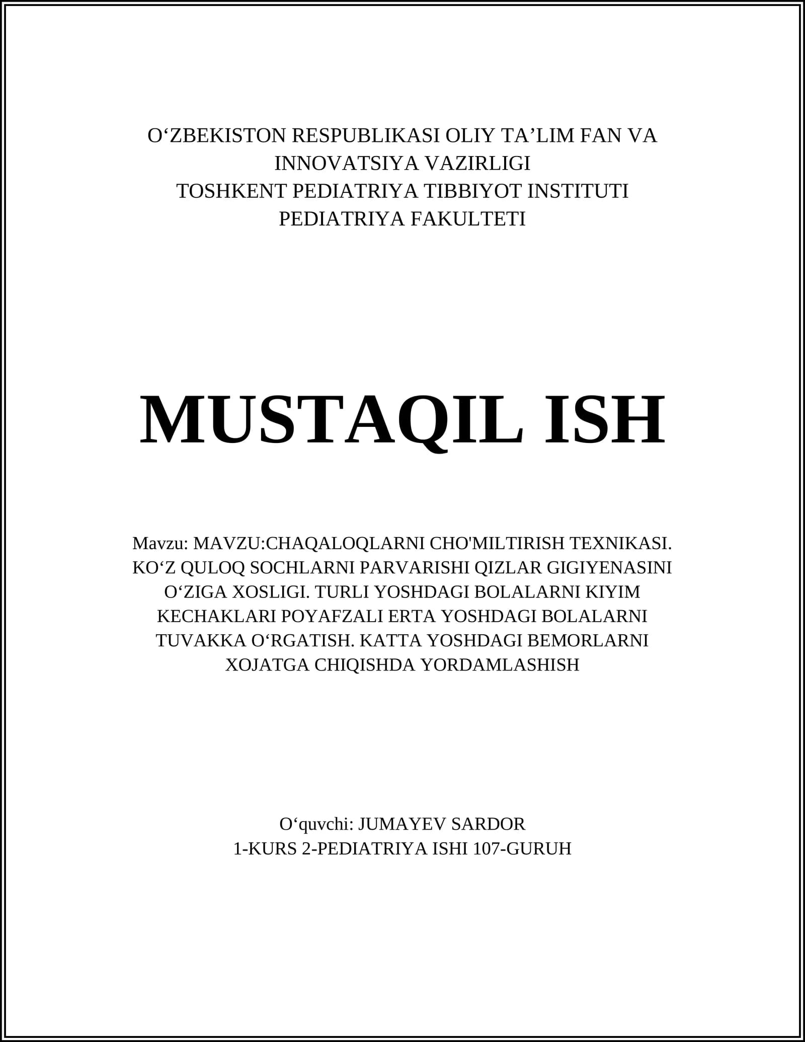 CHAQALOQLARNI CHO'MILTIRISH TEXNIKASI