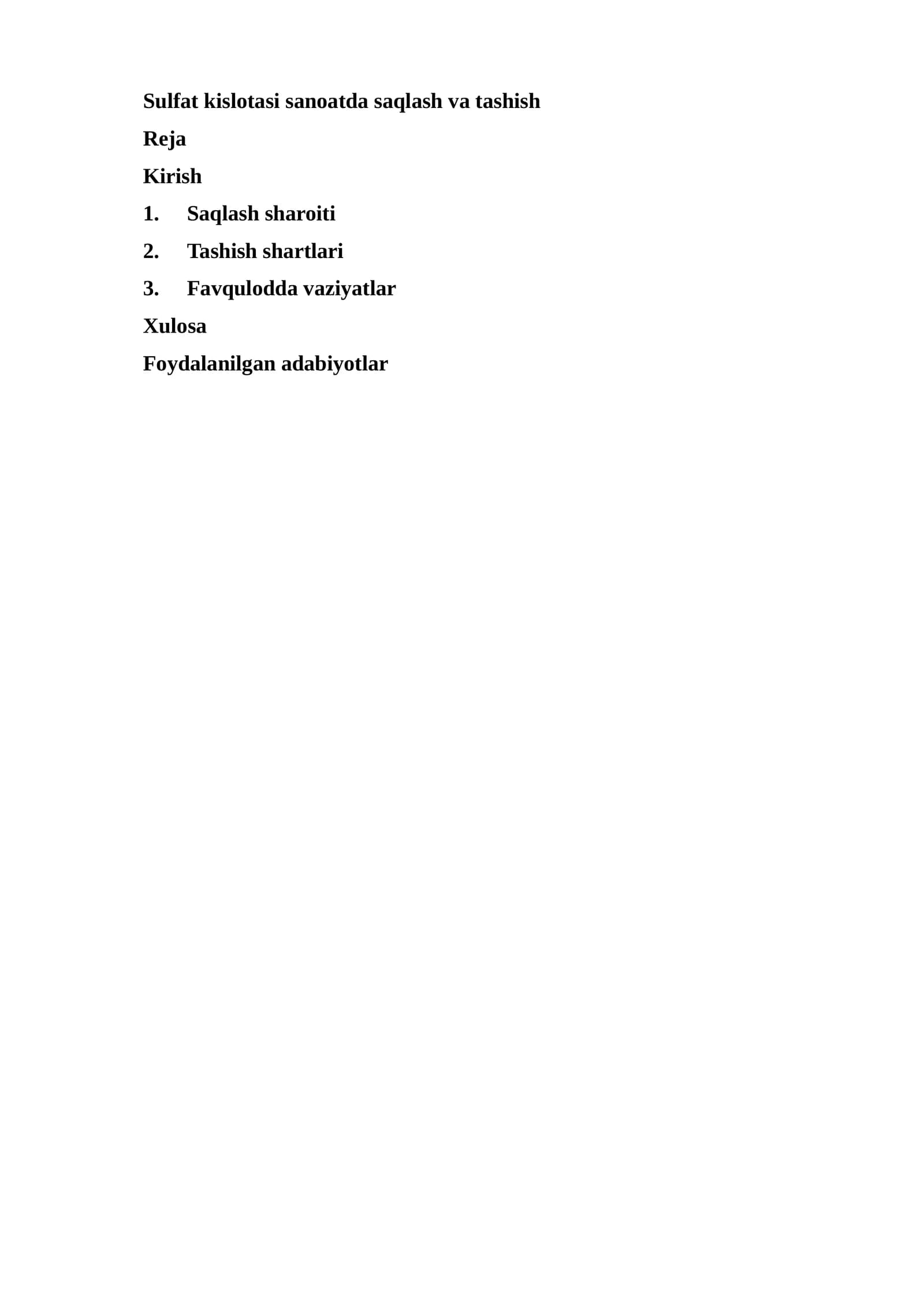 Sulfat kislotasi sanoatda saqlash va tashish